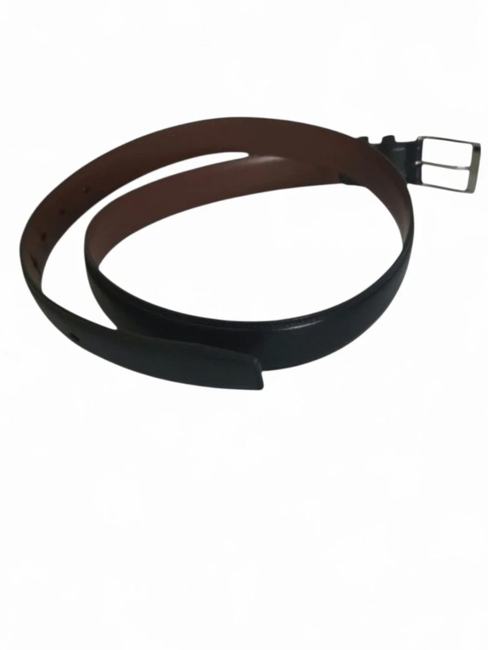 Perry Ellis Black Leather Belt Silvertone Buckle Size 36 90